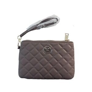 BADGLEY MISCHKA Wristlet Vegan Leather Quilted Women's Taupe NWT